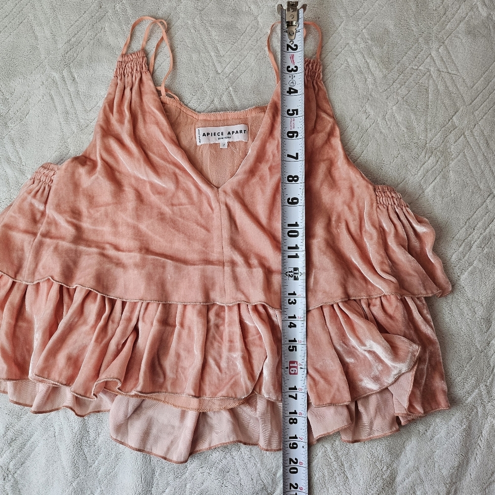 APIECE APART New York | Silk Blend Velvet Ruffle Blush Pink Tier Tank 2 - Picture 10 of 10